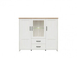 Large Glass Display Cabinet Buffet Sideboard 160cm Soft Close LED Lights White Pine / Oak Effect - Loksa - thumbnail 2