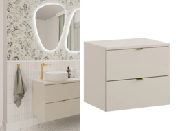Countertop Vanity Unit 600mm Beige Bathroom Cabinet Modern Wall Hanging 2 Drawer Floating Cashmere Worktop - Dalia