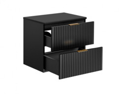 Bathroom Vanity Unit Countertop 600mm Ribbed Textured Black Wall Hung Floating Cabinet - Adel - thumbnail 4