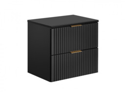 Bathroom Vanity Unit Countertop 600mm Ribbed Textured Black Wall Hung Floating Cabinet - Adel - thumbnail 3
