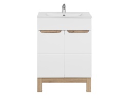Bathroom Storage 600mm Vanity Sink Basin Laundry Cabinet Slim Tall Storage Unit White Gloss Oak Effect - Bali - thumbnail 4