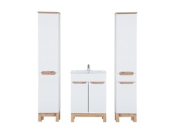 Bathroom Storage 600mm Vanity Sink Basin Laundry Cabinet Slim Tall Storage Unit White Gloss Oak Effect - Bali - thumbnail 2
