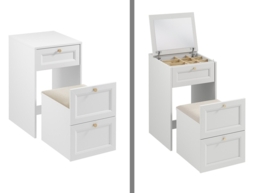 Narrow Dressing Table Stool with Storage Mirror Jewellery Box Small White Vanity Desk with Gold Handles - Rel - thumbnail 4