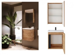 Bathroom Cabinets Set 500mm Vanity Sink Unit with Basin Mirror Wall Storage Gold Craft Oak – Avir