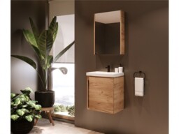 Bathroom Cabinets Set 500mm Vanity Sink Unit with Basin Mirror Wall Storage Gold Craft Oak – Avir - thumbnail 2