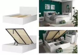 Ottoman Storage Double Bed White Gloss Euro 140cm Frame Gas Lift Up Underbed Compartment Modern - Tetrix - thumbnail 1