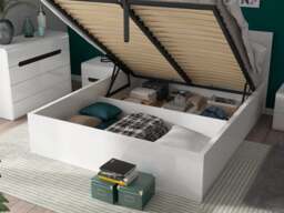 Ottoman Storage Double Bed White Gloss Euro 140cm Frame Gas Lift Up Underbed Compartment Modern - Tetrix - thumbnail 2