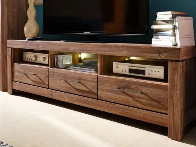 Wide TV Unit Large Cabinet with Drawers Modern Media Entertainment Stand 200cm Long Oak Effect - Gent - image 1
