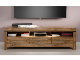 Wide TV Unit Large Cabinet with Drawers Modern Media Entertainment Stand 200cm Long Oak Effect - Gent - thumbnail 3