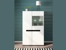 White Gloss Glass Display Cabinet Wide Buffet Sideboard LED Lights Unit with Multi Insert - Azteca Trio