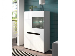 White Gloss Glass Display Cabinet Wide Buffet Sideboard LED Lights Unit with Multi Insert - Azteca Trio - thumbnail 2