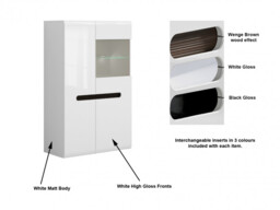 White Gloss Glass Display Cabinet Wide Buffet Sideboard LED Lights Unit with Multi Insert - Azteca Trio - thumbnail 4