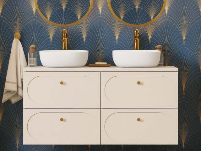 Double Vanity Unit with Basins Beige Wall Hung Bathroom Sink Cabinet 120cm Countertop Drawer - Donna - image 1