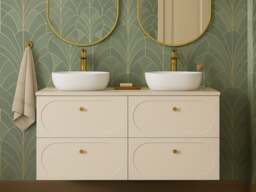 Double Vanity Unit with Basins Beige Wall Hung Bathroom Sink Cabinet 120cm Countertop Drawer - Donna - thumbnail 2