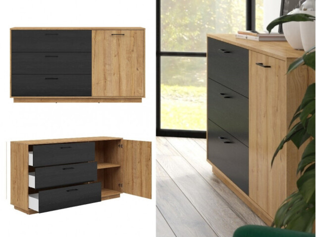 Sideboard 160cm Wide Cabinet Large Chest of Drawers Storage Unit Black and Oak – Maio - image 1