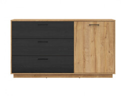 Sideboard 160cm Wide Cabinet Large Chest of Drawers Storage Unit Black and Oak – Maio - thumbnail 4