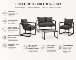 Garden Furniture Sofa Set Outdoor 2 Seater Chairs Coffee Table Lounge Set Black Frame Grey Cushions - Porto - thumbnail 3
