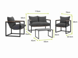 Garden Furniture Sofa Set Outdoor 2 Seater Chairs Coffee Table Lounge Set Black Frame Grey Cushions - Porto - thumbnail 4