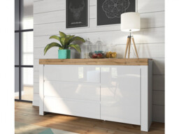 Living Room Furniture Set Display Cabinets Sideboard and LED Lights Modern Scandi White Gloss Oak - Holten - thumbnail 4