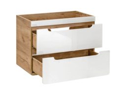 Wall Hung Vanity Unit 800mm Sink Bathroom Cabinet with Drawers Storage Oak White Gloss - Aruba - thumbnail 4