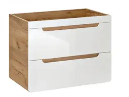 Wall Hung Vanity Unit 800mm Sink Bathroom Cabinet with Drawers Storage Oak White Gloss - Aruba - thumbnail 3