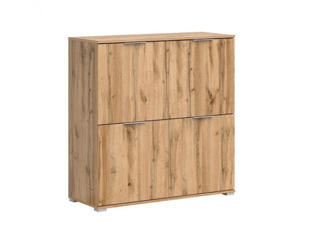 Modern Square Small 4-Door Sideboard Unit Storage Cabinet Oak Effect - Zele - image 1