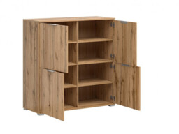 Modern Square Small 4-Door Sideboard Unit Storage Cabinet Oak Effect - Zele - thumbnail 2