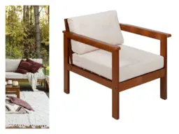 Garden Armchair Lounge Chair Outdoor High Back Wooden Frame & Comfy Cream Cushion - Cozy - thumbnail 1