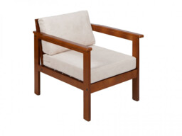 Garden Armchair Lounge Chair Outdoor High Back Wooden Frame & Comfy Cream Cushion - Cozy - thumbnail 3