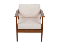 Garden Armchair Lounge Chair Outdoor High Back Wooden Frame & Comfy Cream Cushion - Cozy - thumbnail 4