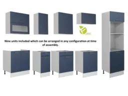 Kitchen Cabinets Set 9 Units with Tall Oven Microwave Housing 300cm Navy Blue Complete Package - Nora - thumbnail 4