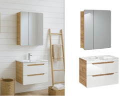 Bathroom Sink Vanity Unit 600mm with Mirror Wall Storage Furniture Set White Gloss Oak Aruba - thumbnail 2