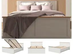 Super King Size Ottoman Bed Frame Storage Lift Up 180cm White Pine/Oak Effect - Frija - thumbnail 1