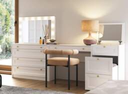Narrow Dressing Table Small White Make Up Vanity Desk Slim Drawer Storage 90cm Compact Unit Gold Handles - Rel - thumbnail 4