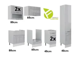 Kitchen Cabinets 8 Unit Set Slim Larder Unit + Oven Housing 260cm Light Grey Gloss - Star - thumbnail 2