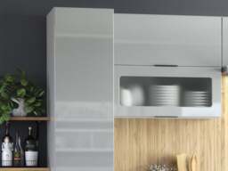 Kitchen Cabinets 8 Unit Set Slim Larder Unit + Oven Housing 260cm Light Grey Gloss - Star - thumbnail 4