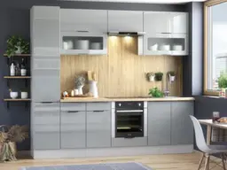 Kitchen Cabinets 8 Unit Set Slim Larder Unit + Oven Housing 260cm Light Grey Gloss - Star - thumbnail 1