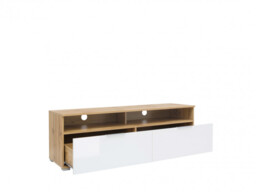 Modern Small TV Stand White Gloss Cabinet with Drawers Oak Unit Oak Media Table - Zele - thumbnail 4