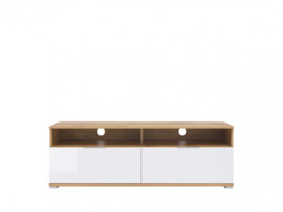 Modern Small TV Stand White Gloss Cabinet with Drawers Oak Unit Oak Media Table - Zele - thumbnail 3
