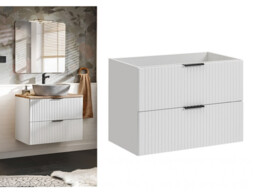 Bathroom Vanity Unit 800mm Ribbed Textured White Modern 80cm Wall Hung Floating Cabinet - Adel - thumbnail 1