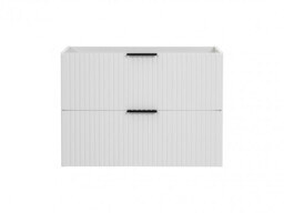 Bathroom Vanity Unit 800mm Ribbed Textured White Modern 80cm Wall Hung Floating Cabinet - Adel - thumbnail 4