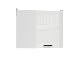 Kitchen Corner Wall Unit 600mm Modern Cupboard Cabinet L Shaped White Chalk Gloss- Junona - thumbnail 3