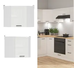 Kitchen Corner Wall Unit 600mm Modern Cupboard Cabinet L Shaped White Chalk Gloss- Junona