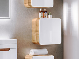 Small Bathroom Cabinet Wall Mounted Set of 3 Square Storage Cube Units White Gloss Oak Modern Scandi - Aruba - thumbnail 2