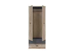 Double Wardrobe with Drawers 2 Door Storage Unit Urban Free Standing Oak Effect / Grey Finish - Malcolm - thumbnail 3