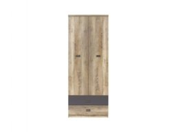 Double Wardrobe with Drawers 2 Door Storage Unit Urban Free Standing Oak Effect / Grey Finish - Malcolm - thumbnail 2