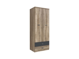 Double Wardrobe with Drawers 2 Door Storage Unit Urban Free Standing Oak Effect / Grey Finish - Malcolm - thumbnail 4