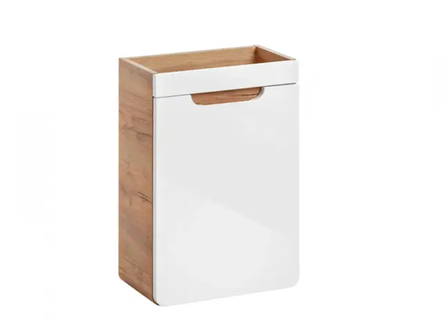 Small Cloakroom Vanity Unit Wall Hung 400mm Bathroom Cabinet Modern White Gloss and Oak - Aruba - image 1