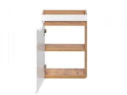Small Cloakroom Vanity Unit Wall Hung 400mm Bathroom Cabinet Modern White Gloss and Oak - Aruba - thumbnail 2