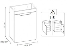 Small Cloakroom Vanity Unit Wall Hung 400mm Bathroom Cabinet Modern White Gloss and Oak - Aruba - thumbnail 4